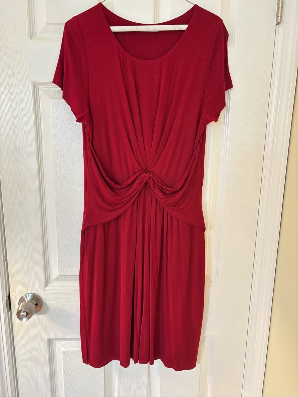 Velvet Red Knot-Detail Short-Sleeve Dress size Large